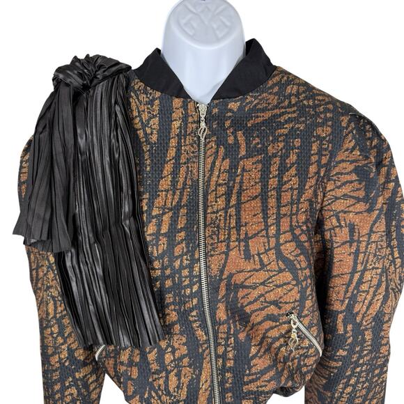 Tuba Ergin Jacket Womens Extra Small Brown Black Indie Bomber Jacket Designer - Picture 3 of 16